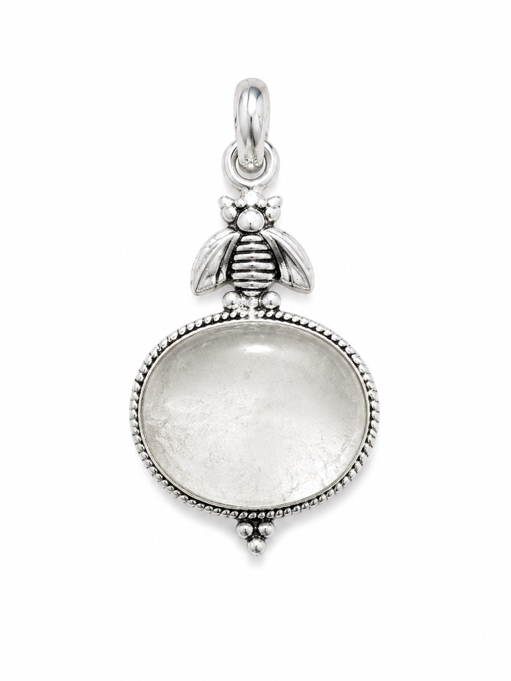 Silver Bee Pendant - Sterling Look Oval Charm in Silver